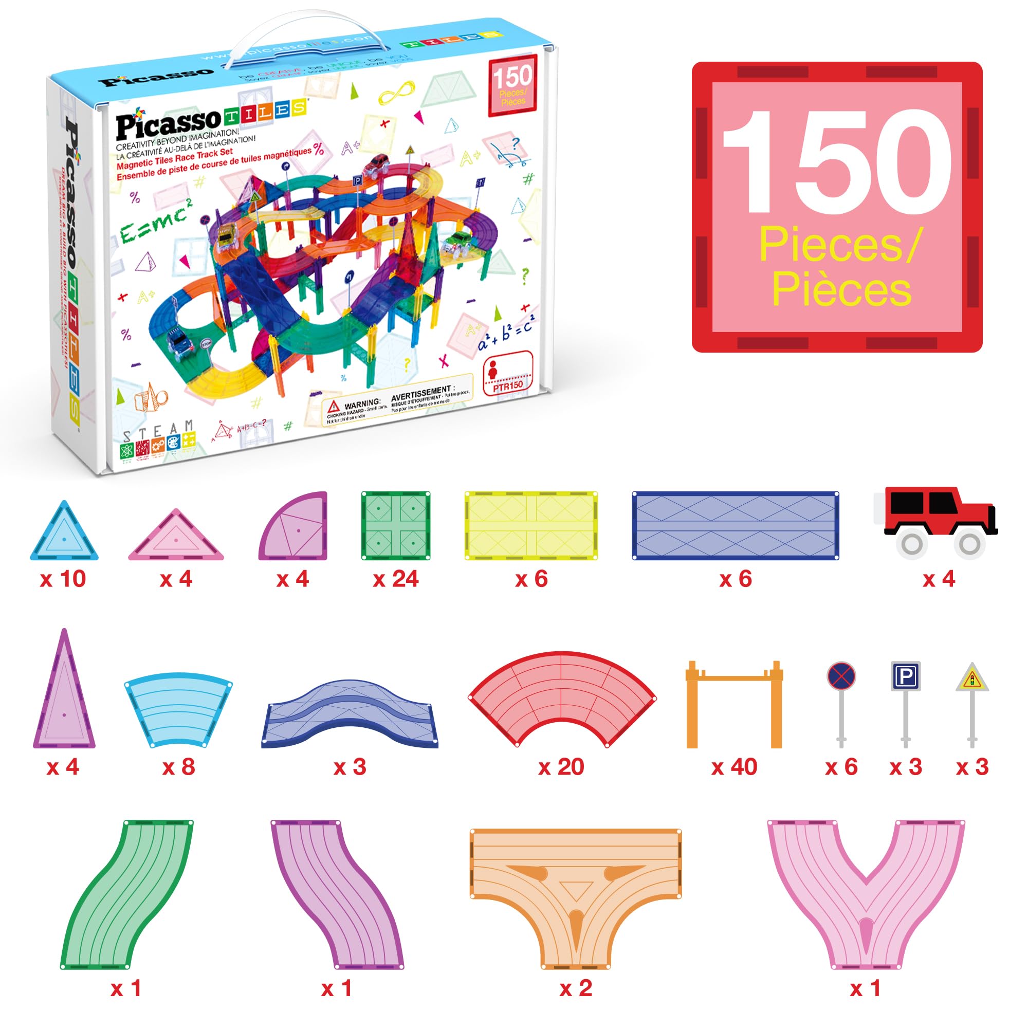 Amazon.com: PicassoTiles 150 Piece Race Car Track Building Block